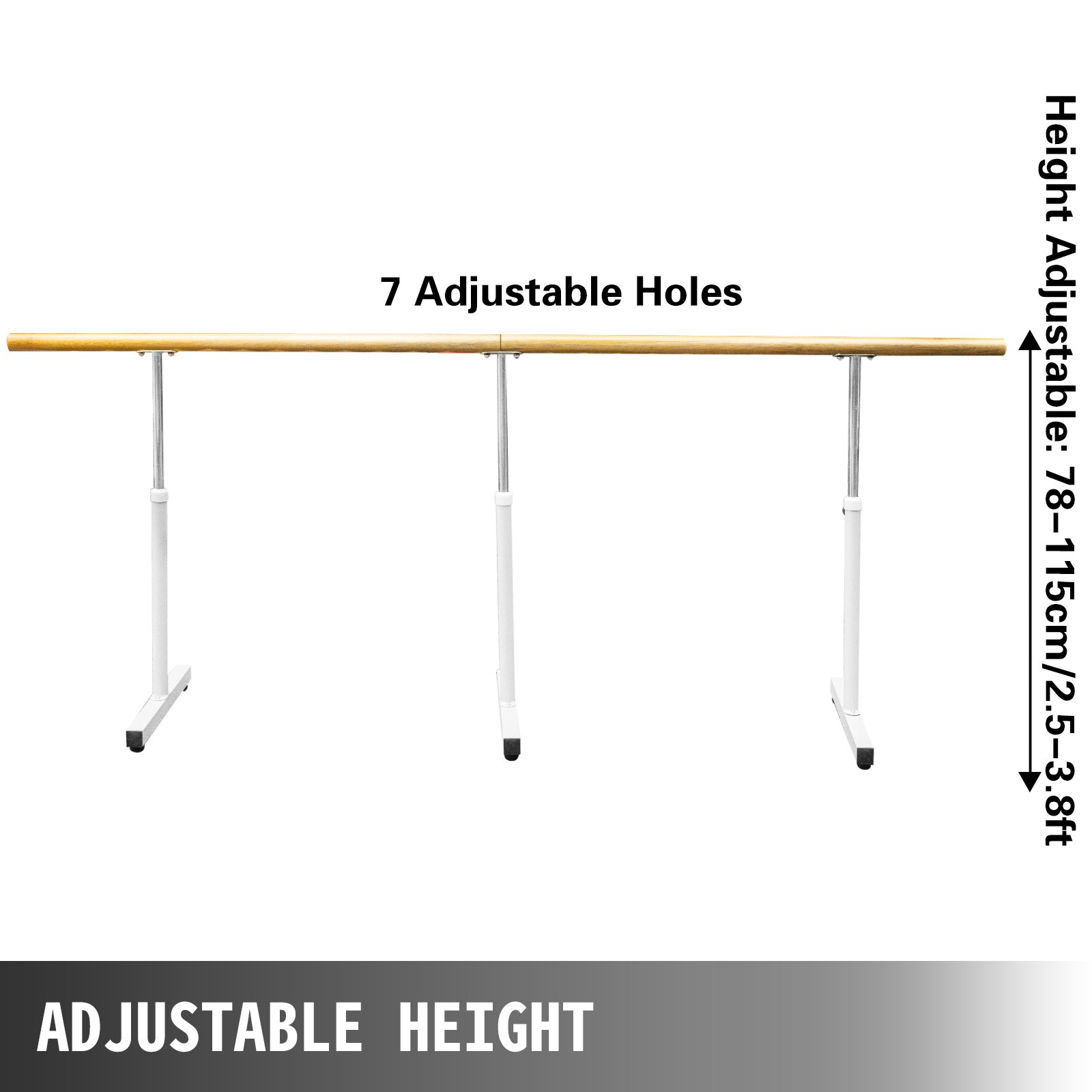 VEVOR 13FT Length Single Ballet Barre,Portable White Dance Bar,Adjustable Height 2.5FT - 3.8FT, Freestanding Ballet Bar for Stretch, Balance, Pilates, Dance or Exercise