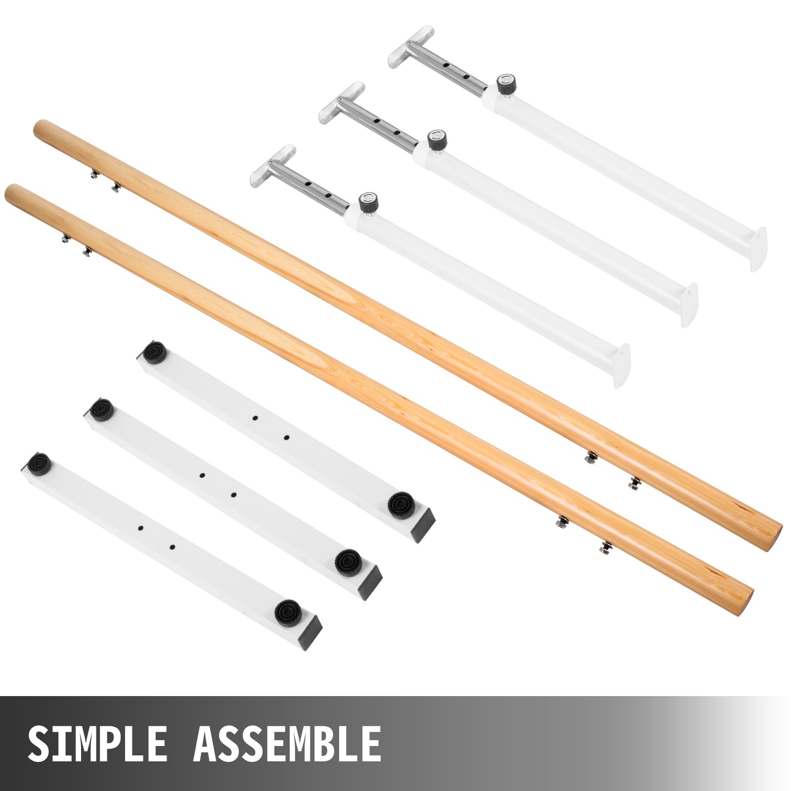 VEVOR 13FT Length Single Ballet Barre,Portable White Dance Bar,Adjustable Height 2.5FT - 3.8FT, Freestanding Ballet Bar for Stretch, Balance, Pilates, Dance or Exercise