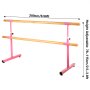 VEVOR 6.5FT Length Double Ballet Barre,Portable Pink Dance Bar,Adjustable Height 2.5FT - 3.8FT, Freestanding Ballet Bar for Stretch, Balance, Pilates, Dance or Exercise