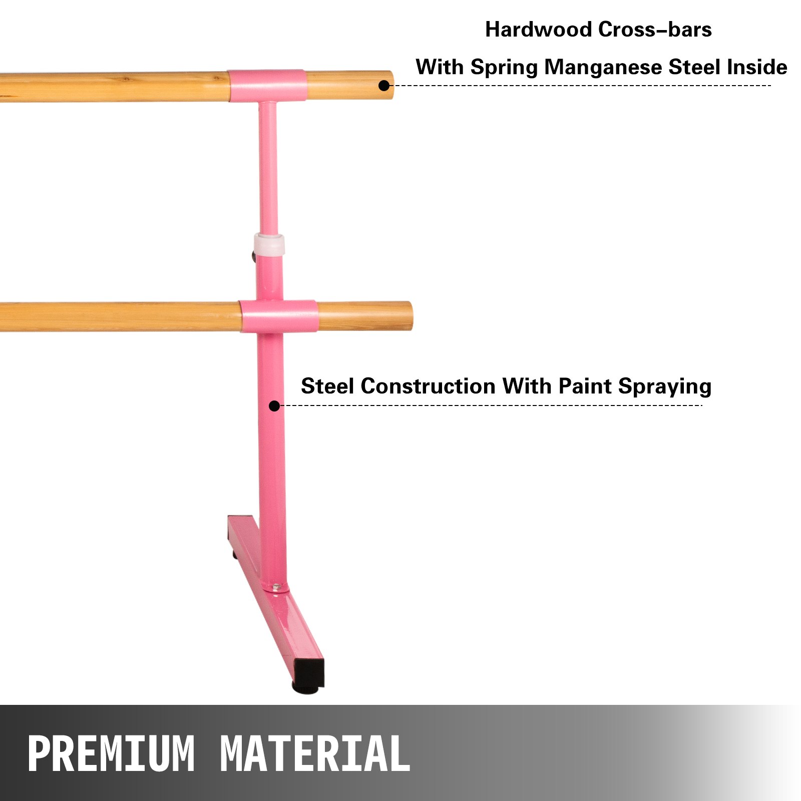 VEVOR Portable Ballet Barre Freestanding Ballet Bar Double Bar 2M Barre Bar Height-Adjustable Barre Bar Dance Ballet Barre Mobile Barre Ballet Bar Mobile Ballet Barre For Home Dance Studio(Pink,2m)