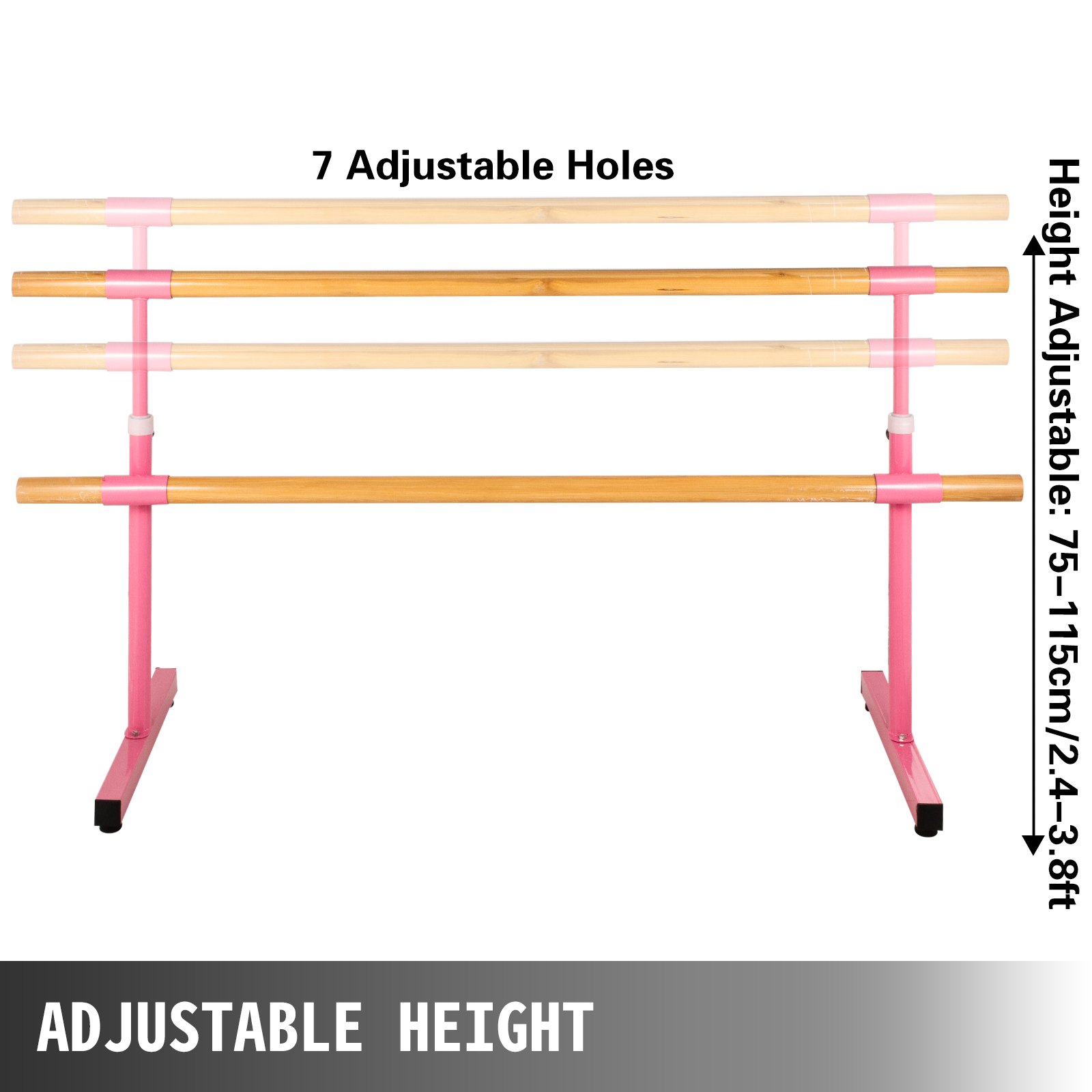 VEVOR Portable Ballet Barre Freestanding Ballet Bar Double Bar 2M Barre Bar Height-Adjustable Barre Bar Dance Ballet Barre Mobile Barre Ballet Bar Mobile Ballet Barre For Home Dance Studio(Pink,2m)