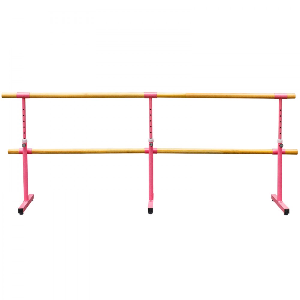 Barra de ballet doble VEVOR de 10 pies de longitud, barra de baile rosa portátil, altura ajustable de 2.5 pies a 3.8 pies, barra de ballet independiente para estiramiento, equilibrio, pilates, baile o ejercicio