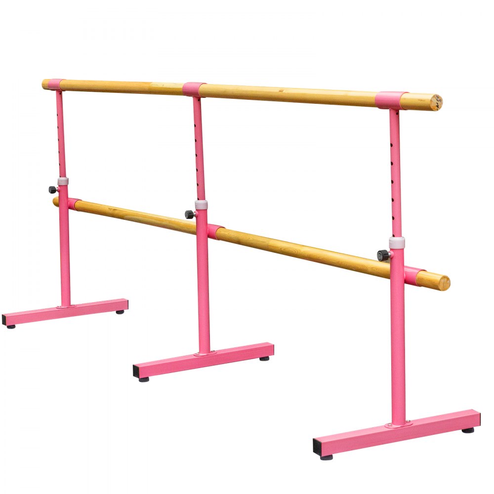 Barra de ballet doble VEVOR de 10 pies de longitud, barra de baile rosa portátil, altura ajustable de 2.5 pies a 3.8 pies, barra de ballet independiente para estiramiento, equilibrio, pilates, baile o ejercicio