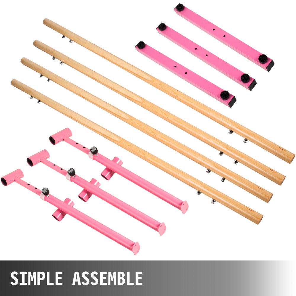 Barra de ballet doble VEVOR de 10 pies de longitud, barra de baile rosa portátil, altura ajustable de 2.5 pies a 3.8 pies, barra de ballet independiente para estiramiento, equilibrio, pilates, baile o ejercicio