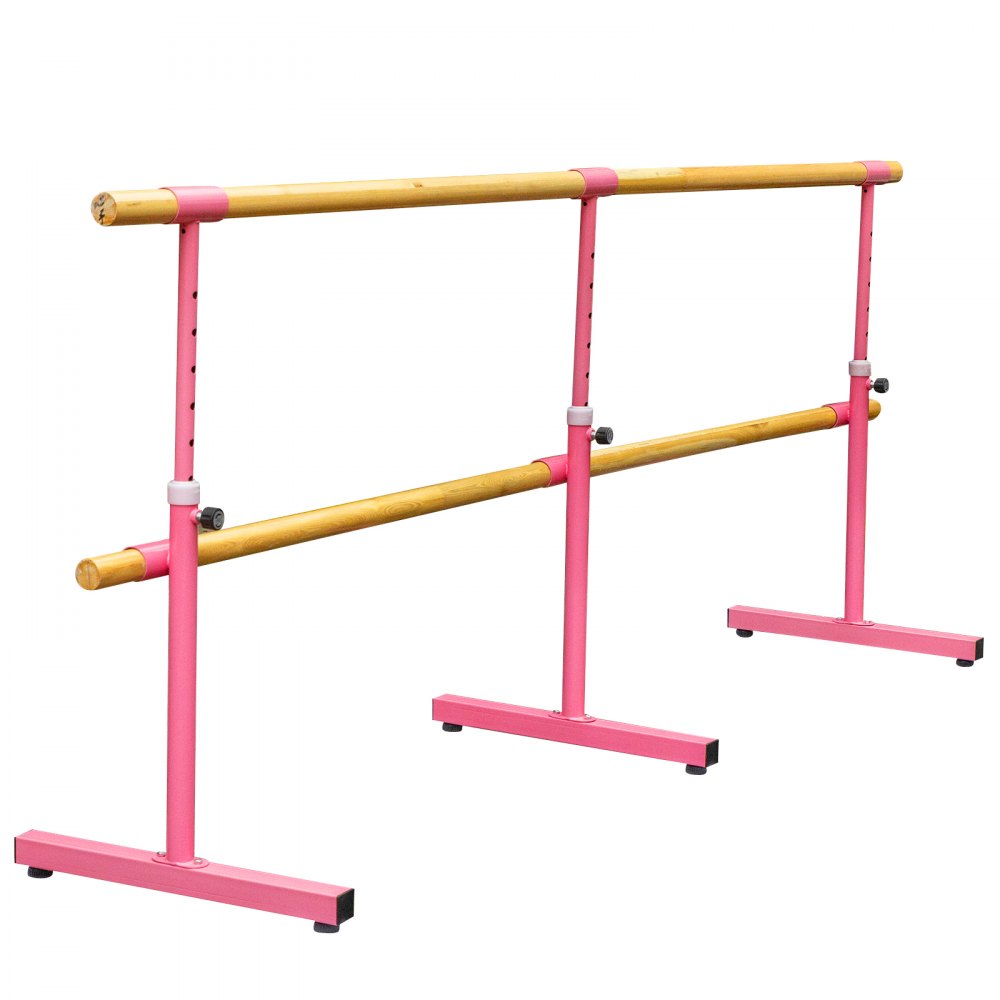 Barra de ballet doble VEVOR de 10 pies de longitud, barra de baile rosa portátil, altura ajustable de 2.5 pies a 3.8 pies, barra de ballet independiente para estiramiento, equilibrio, pilates, baile o ejercicio