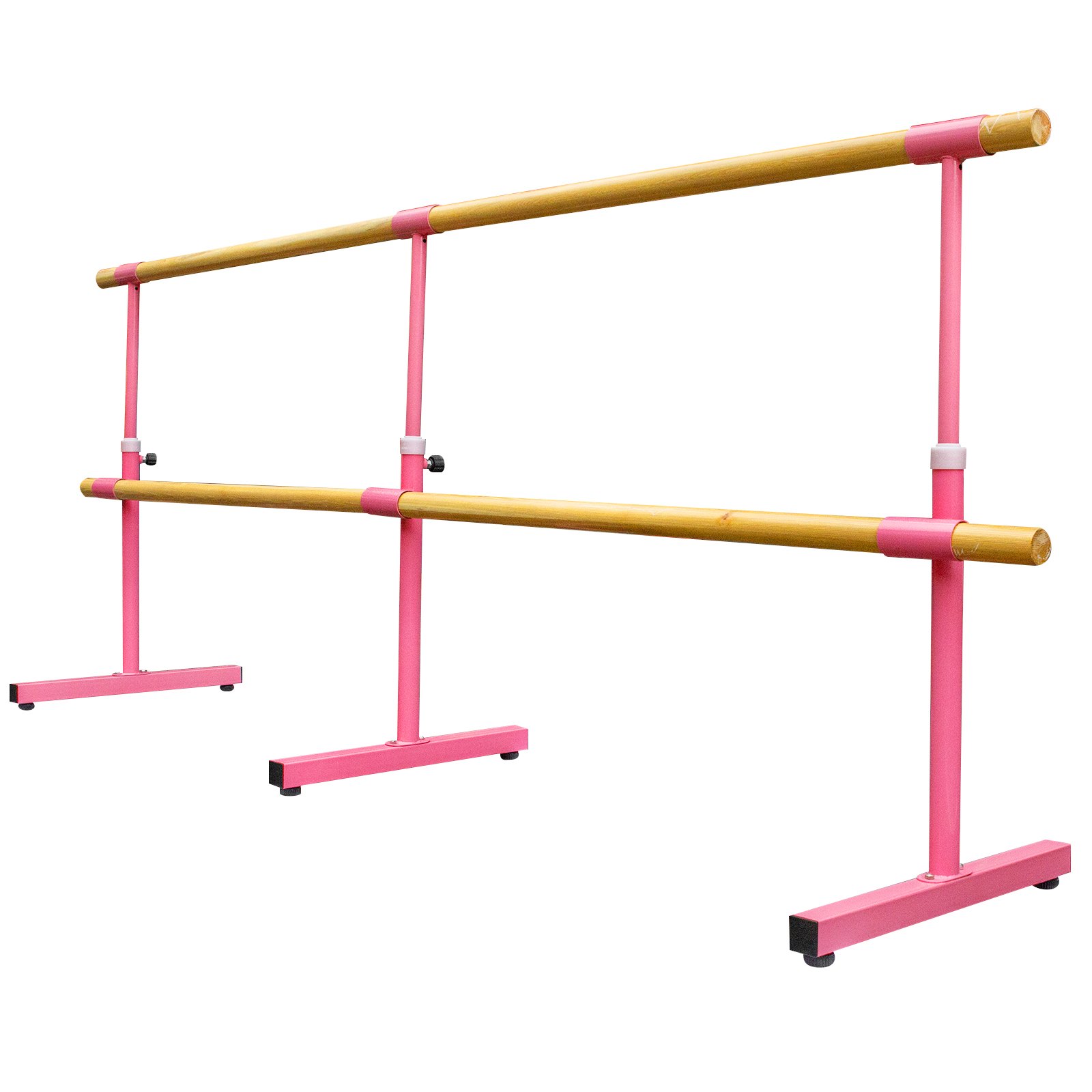 Barra de ballet doble VEVOR de 10 pies de longitud, barra de baile rosa portátil, altura ajustable de 2.5 pies a 3.8 pies, barra de ballet independiente para estiramiento, equilibrio, pilates, baile o ejercicio