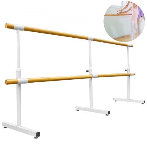 VEVOR 10FT Length Double Ballet Barre,Portable White Dance Bar,Adjustable Height 2.5FT - 3.8FT, Freestanding Ballet Bar for Stretch, Balance, Pilates, Dance or Exercise