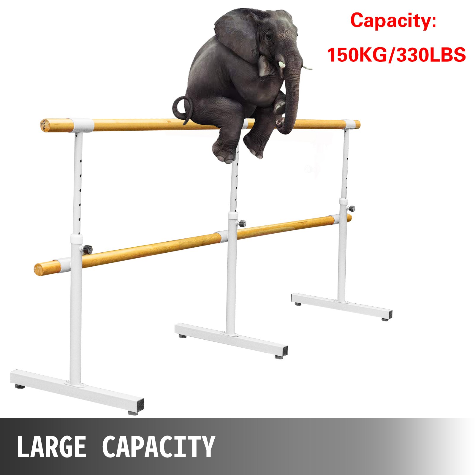 VEVOR 10FT Length Double Ballet Barre,Portable White Dance Bar,Adjustable Height 2.5FT - 3.8FT, Freestanding Ballet Bar for Stretch, Balance, Pilates, Dance or Exercise