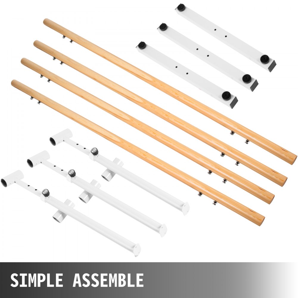 VEVOR 13FT Length Double Ballet Barre,Portable White Dance Bar,Adjustable Height 2.5FT - 3.8FT, Freestanding Ballet Bar for Stretch, Balance, Pilates, Dance or Exercise
