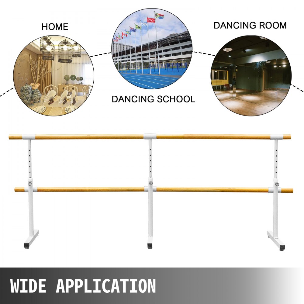 VEVOR 13FT Length Double Ballet Barre,Portable White Dance Bar,Adjustable Height 2.5FT - 3.8FT, Freestanding Ballet Bar for Stretch, Balance, Pilates, Dance or Exercise