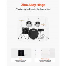 Drum Shield 5 Panels 2 ft x 5 ft Acrylic Drum Cage with Zinc Alloy Hinges