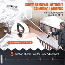 VEVOR snøtakrive, 25" verktøy for snøfjerning av knivblad, 21 fot rekkevidde aluminiumstakskovle, rullehjul for takbeskyttelse, anti-skli håndtak, lett å sette opp og bruke for hustak, bilsnø, våte løv