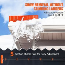 VEVOR Snow Roof Rake, 25" Plastic Blade Snow Removal Tool, 21ft Reach Aluminium Handle, Superior Roof Shovel with Anti-Slip Handle Grip, Easy to Setup & Use for House Roof, Car Snow, Wet Leaves