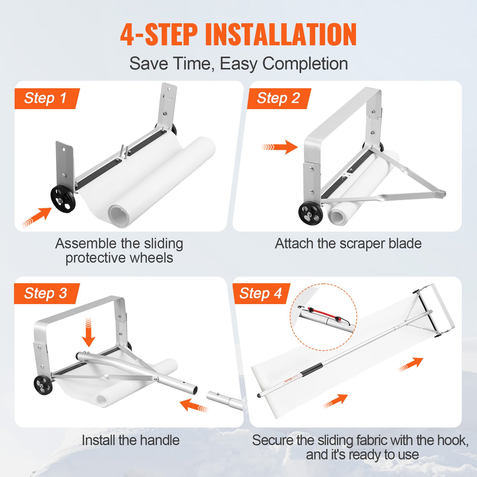 VEVOR Snow Roof Rake, 914.4 cm Reach Aluminium Roof Shovel with Slide Cloth, Premium 48.3 cm Blade Snow Removal Tool, Safe on Roof with Roll Wheels, Anti-Slip Handle, Use for House Roof, Car Snow, Wet Leaves