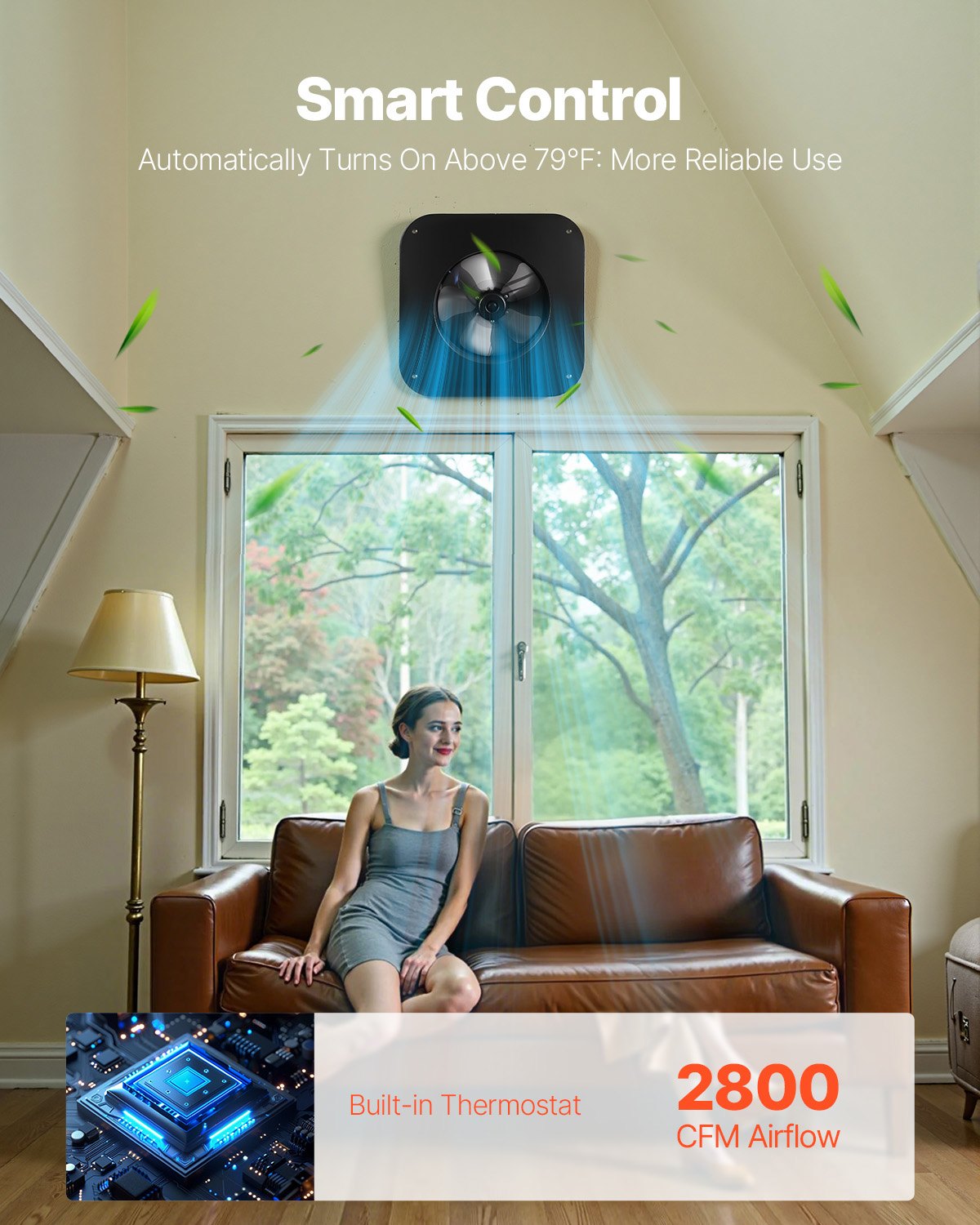 VEVOR Solar Attic Fan, 42 W, 2800 CFM Large Air Flow Solar Roof Vent Fan, Low Noise and Weatherproof with 110V Smart Adapter, Ideal for Home, Greenhouse, Garage, Shop, RV, FCC Listed