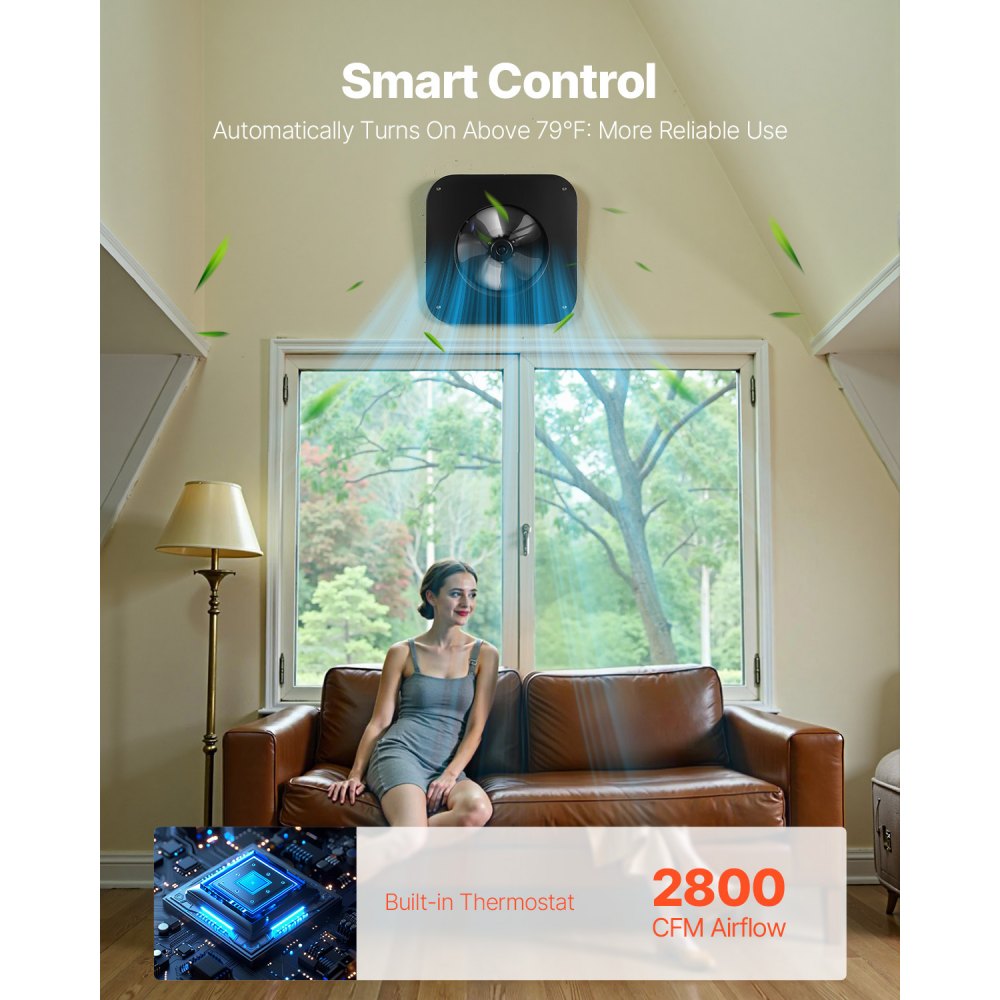 VEVOR Roof Attic Exhaust Fan, 42W Smart Solar Roof Ventilation Fan with Thermostat, Remote Control, 2800 CFM Airflow Built-in Brushless DC Motor for Cooling