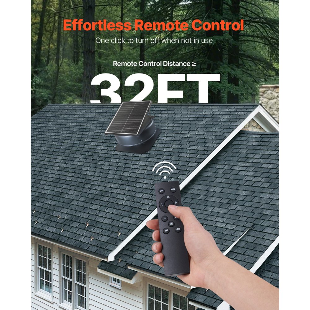 VEVOR Roof Attic Exhaust Fan, 42W Smart Solar Roof Ventilation Fan with Thermostat, Remote Control, 2800 CFM Airflow Built-in Brushless DC Motor for Cooling