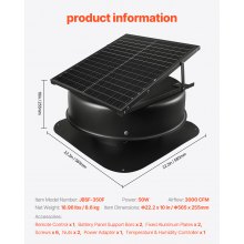 Solar Roof Attic Exhaust Fan 50W with Smart Thermostat Remote Control