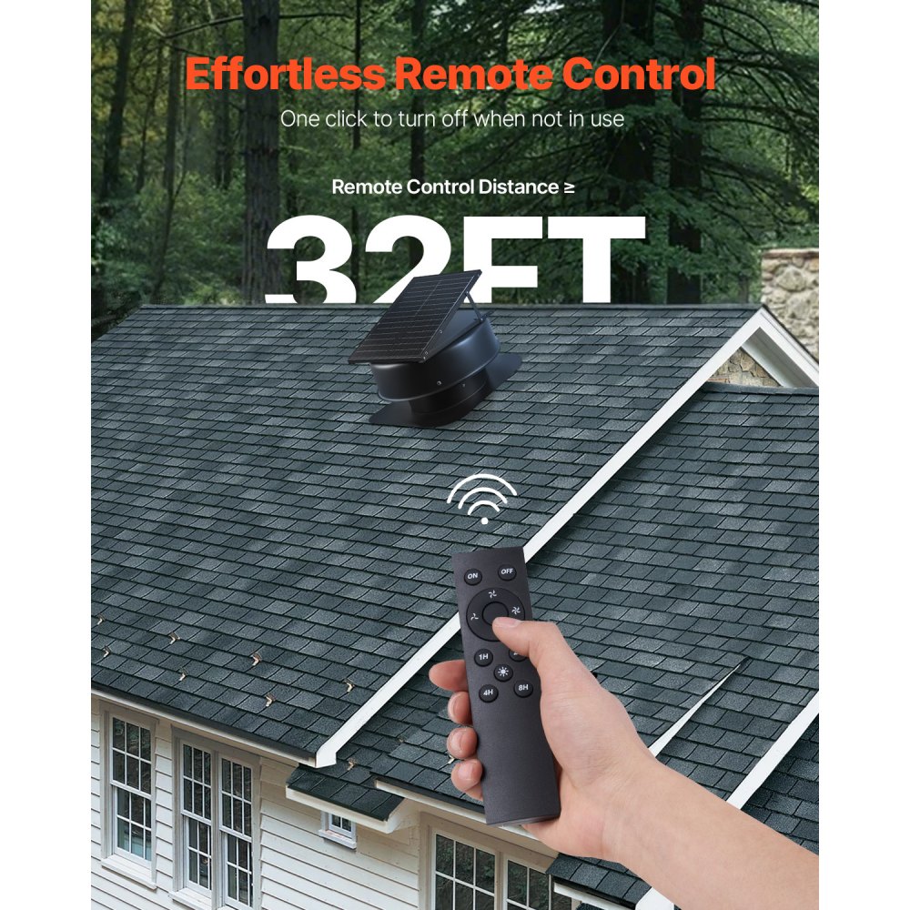VEVOR Roof Attic Exhaust Fan, 50W Smart Solar Roof Ventilation Fan with Thermostat, Remote Control, 3000 CFM Airflow Built-in Smoke Sensor with Auto Stop for Cooling and Dehumidification