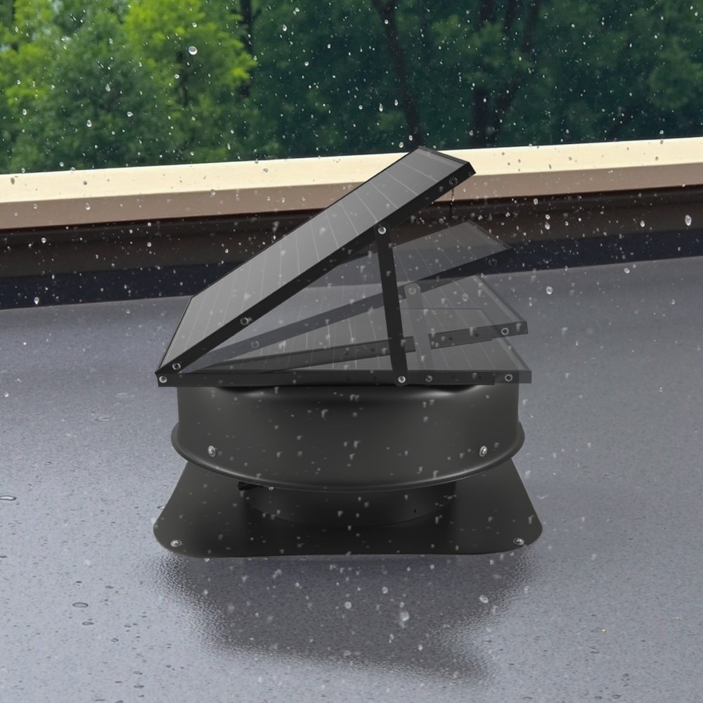 VEVOR Roof Attic Exhaust Fan, 50W Smart Solar Roof Ventilation Fan with Thermostat, Remote Control, 3000 CFM Airflow Built-in Smoke Sensor with Auto Stop for Cooling and Dehumidification