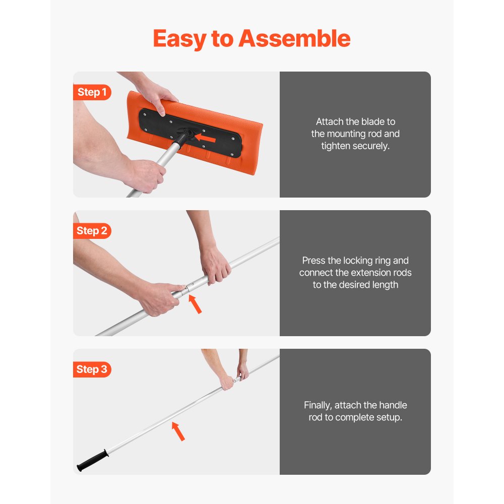 VEVOR Snow Roof Rake, 45cm Foam Blade, 2.25-5.62 m Adjustable Roof Snow Scraper, Extension Tubes & Non-Slip Handle, Lightweight Snows Removal Tool for House Leaves Debris Clearing