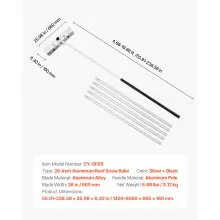 VEVOR 7.5-20 ft Snow Roof Rake with Wheels 26 in Aluminum Blade Lightweight
