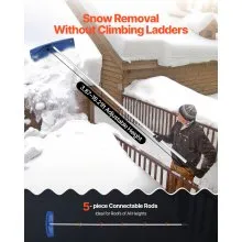 VEVOR 3.8-18.2 ft Snow Roof Rake 24 in Plastic Blade with Wheels Lightweight