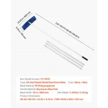 VEVOR 3.8-18.2 ft Snow Roof Rake 24 in Plastic Blade with Wheels Lightweight