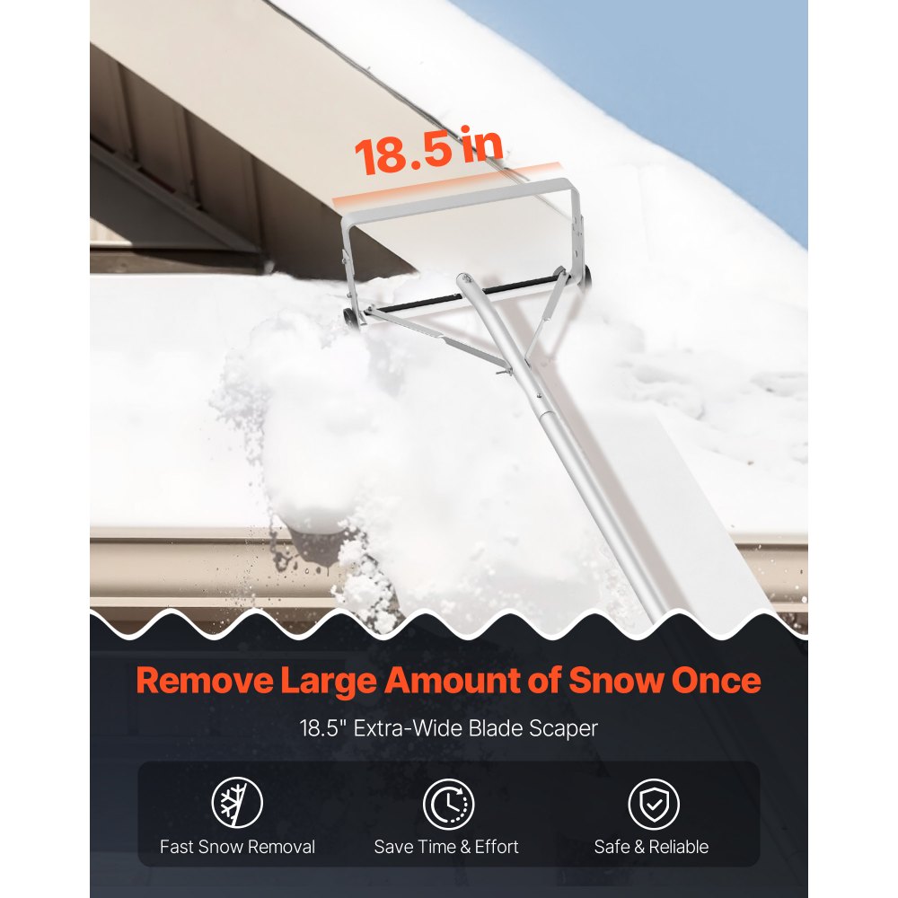 VEVOR Snow Roof Rake, 18.5 in Aluminum Blade, 5.2-30 ft Adjustable Roof Snow Scraper with Wheels & Slide, , Lightweight Snows Removal Tool for House Rooftop Leaves Debris Clearing