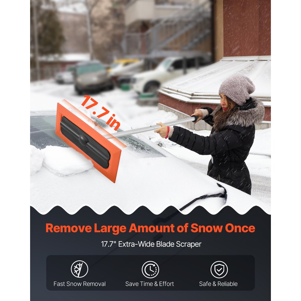 VEVOR Snow Roof Rake, 4ft Long Reach Car Roof Snow Scraper, 17.7 in Foam Blade for No Scratches, Non-Slip Handle, Lightweight Snows Removal Tool for Vehicle Garage Rooftop Leaves Debris Clearing