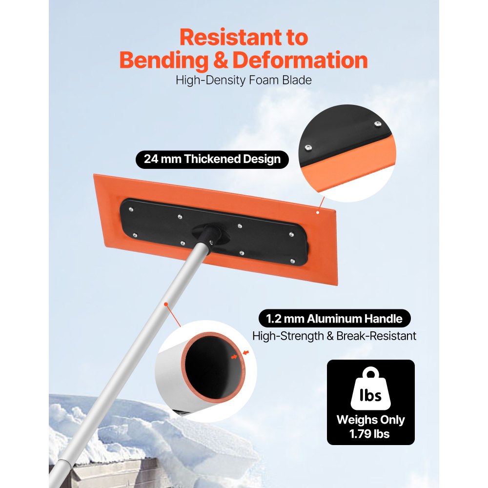 VEVOR Snow Roof Rake, 4ft Long Reach Car Roof Snow Scraper, 17.7 in Foam Blade for No Scratches, Non-Slip Handle, Lightweight Snows Removal Tool for Vehicle Garage Rooftop Leaves Debris Clearing
