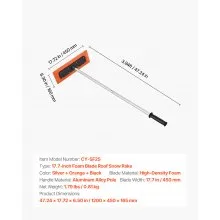 VEVOR 4' Car Roof Snow Rake 17.7" Foam Blade No Scratch Lightweight Snow Removal
