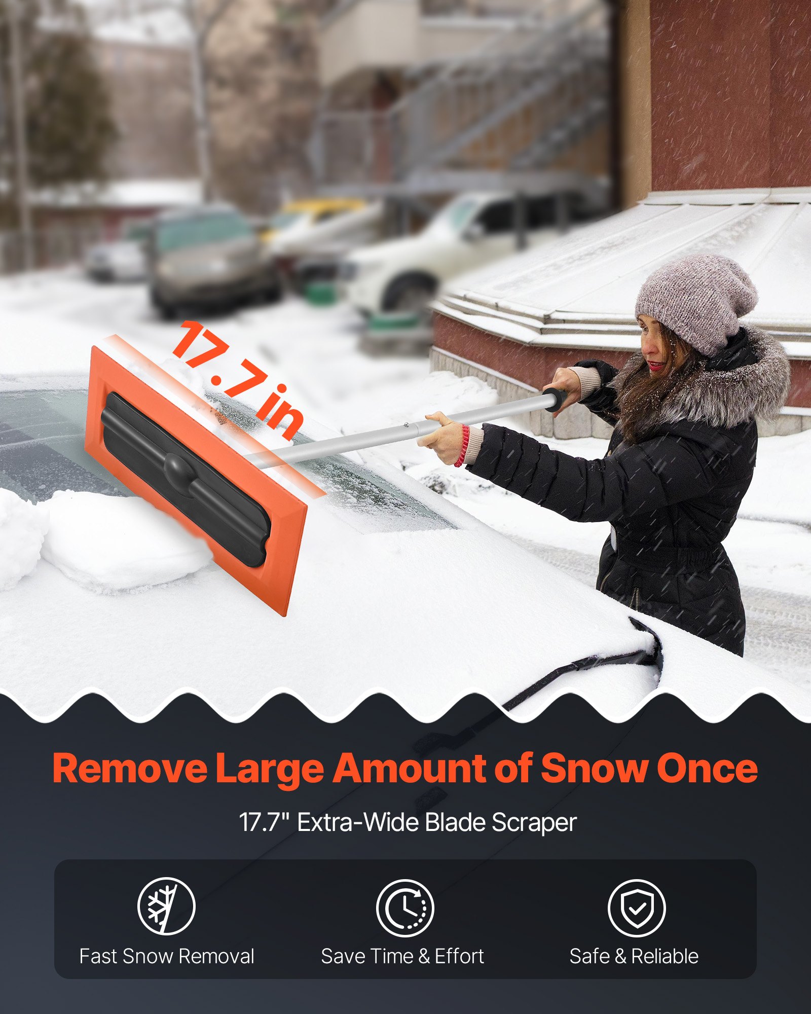 VEVOR Snow Roof Rake, 1.2m Long Reach Car Roof Snow Scraper, 45cm Foam Blade for No Scratches, Non-Slip Handle, Lightweight Snows Removal Tool for Vehicle Garage Rooftop Leaves Debris Clearing