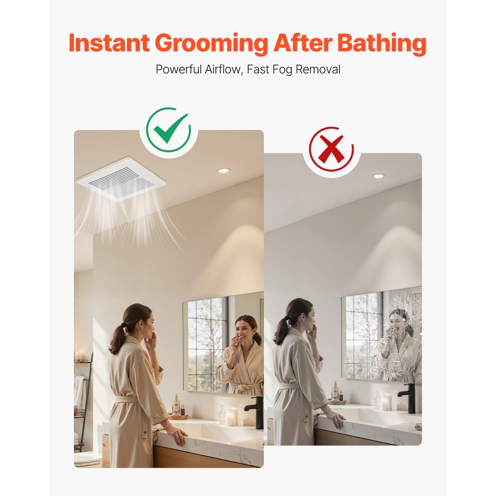 VEVOR Bathroom Exhaust Fan, 110 CFM Bathroom Vent, 1.5 Sones Low-Noise, Premium Motor Ceiling Fan, Standard 4-inch Duct Interface for Laundry Room, Storage Room, Home Ventilation, White