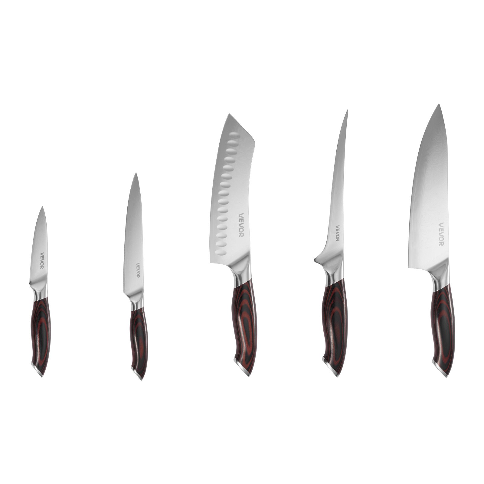 VEVOR Kitchen Knife Set, 5 Piece High Carbon Stainless Steel Sharp Knife Set, Durable and Rust-Resistant, Professional Kitchen Cutlery with Ergonomic Crack-Resistant Handle, for Precise Cutting
