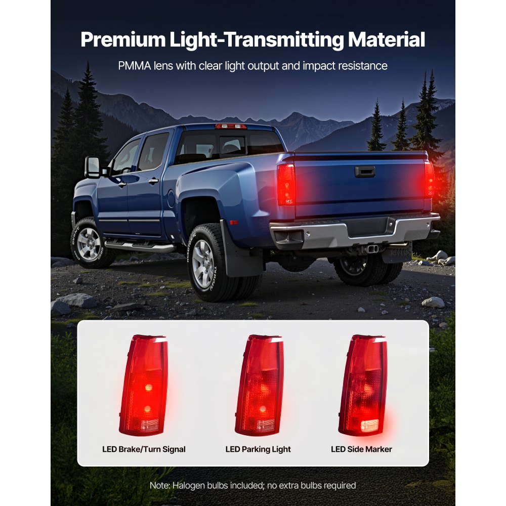 VEVOR Tail Light Assembly Compatible with 1988-1999 Chevy/GMC C/K 1500 2500 3500, 1992-1999 Chevy/GMC Suburban 1500/2500, 2PCS Left & Right Side Taillight Rear Brake Lamps with Halogen Bulbs