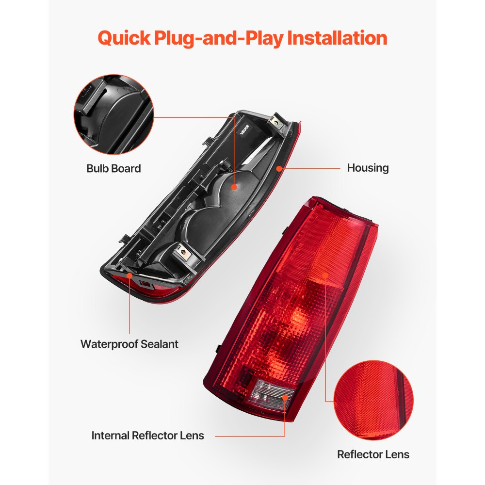 VEVOR Tail Light Assembly Compatible with 1988-1999 Chevy/GMC C/K 1500 2500 3500, 1992-1999 Chevy/GMC Suburban 1500/2500, 2PCS Left & Right Side Taillight Rear Brake Lamps with Halogen Bulbs
