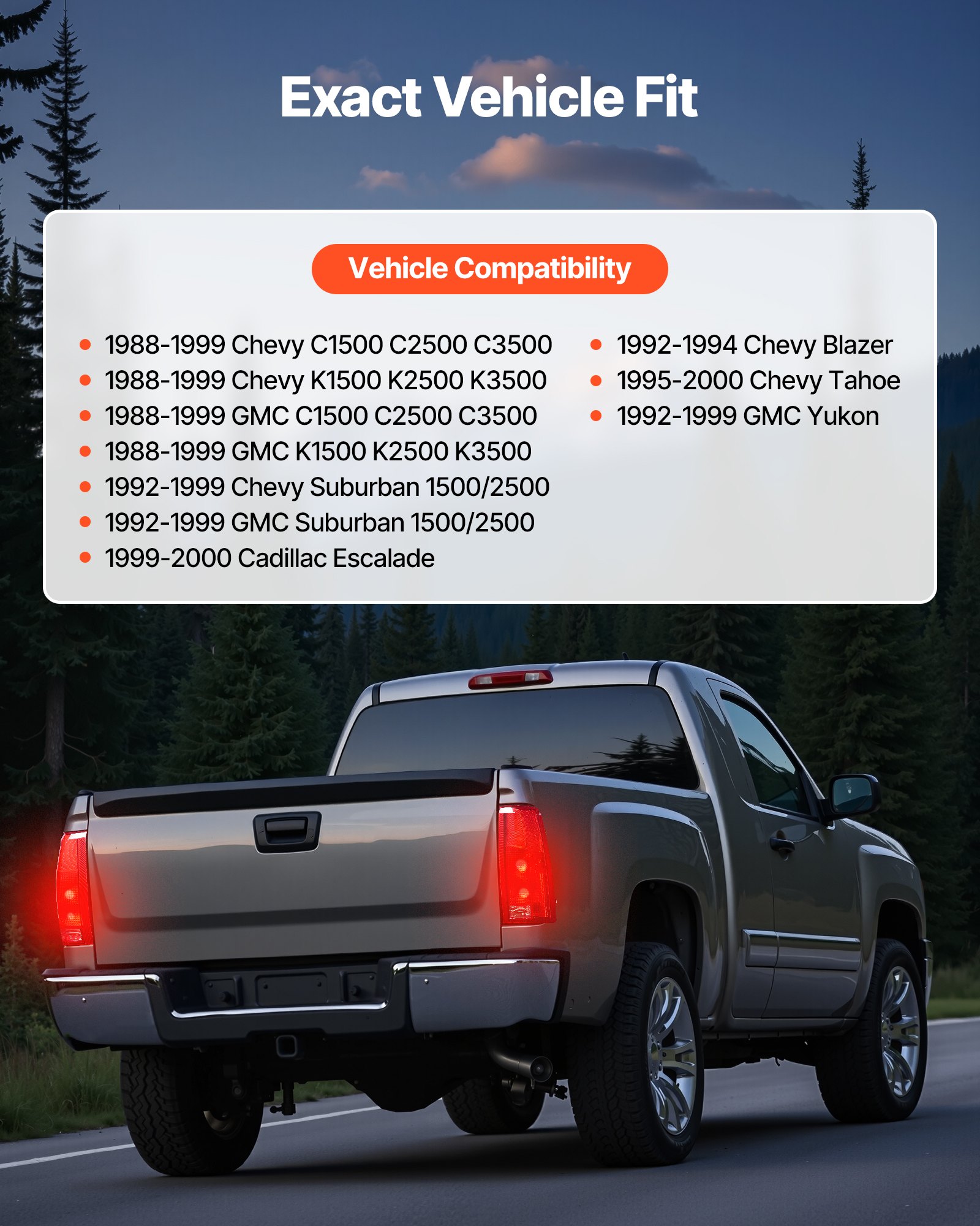 VEVOR Tail Light Assembly Compatible with 1988-1999 Chevy/GMC C/K 1500 2500 3500, 1992-1999 Chevy/GMC Suburban 1500/2500, 2PCS Left & Right Side Taillight Rear Brake Lamps with Halogen Bulbs
