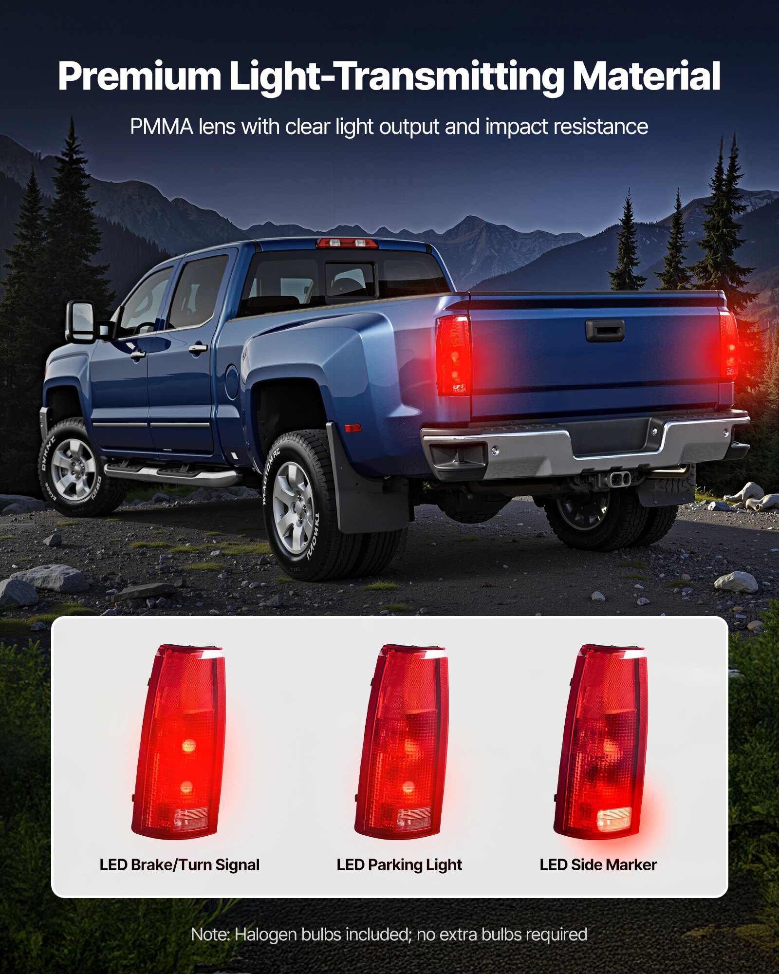 VEVOR Tail Light Assembly Compatible with 1988-1999 Chevy/GMC C/K 1500 2500 3500, 1992-1999 Chevy/GMC Suburban 1500/2500, 2PCS Left & Right Side Taillight Rear Brake Lamps with Halogen Bulbs