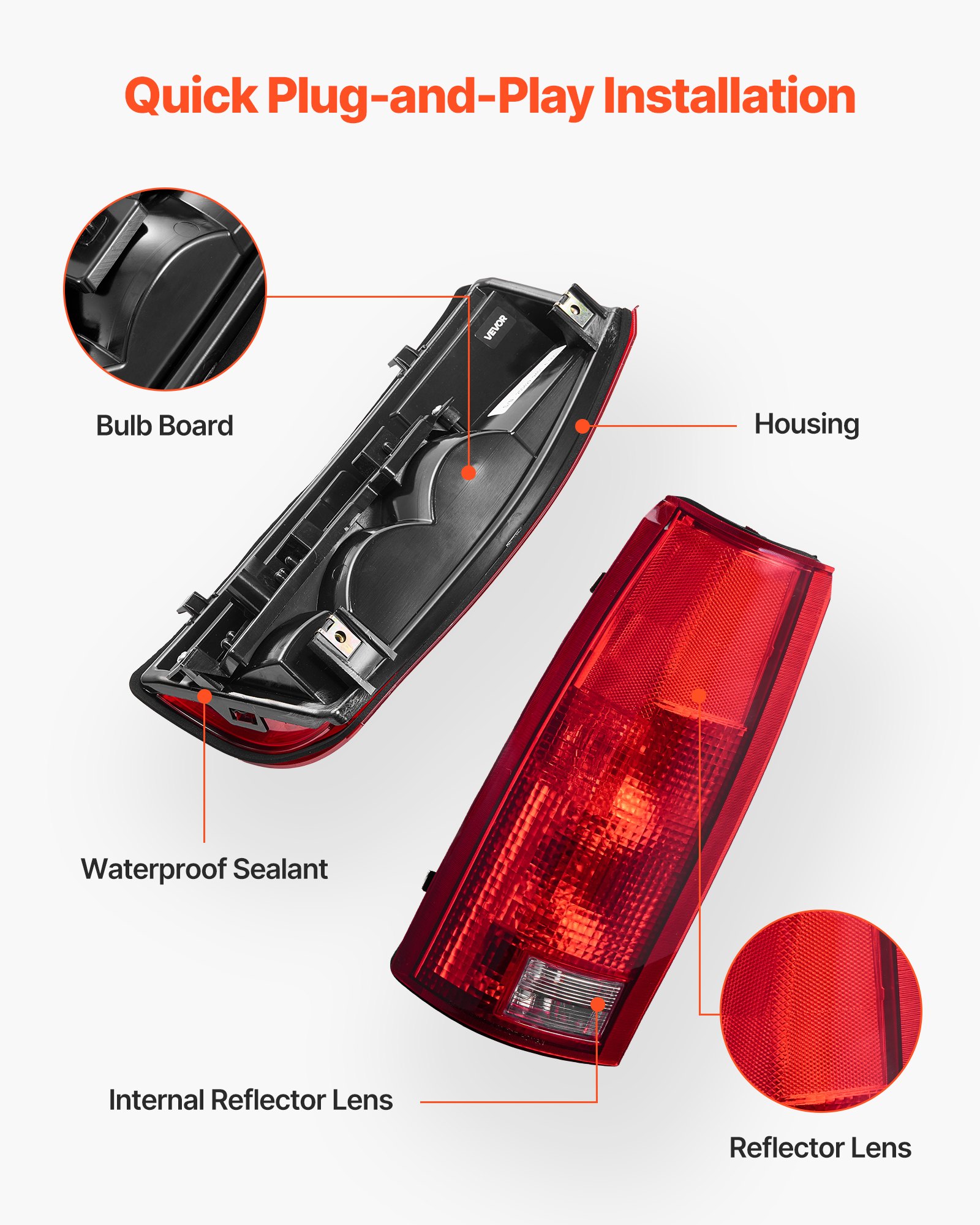 VEVOR Tail Light Assembly Compatible with 1988-1999 Chevy/GMC C/K 1500 2500 3500, 1992-1999 Chevy/GMC Suburban 1500/2500, 2PCS Left & Right Side Taillight Rear Brake Lamps with Halogen Bulbs