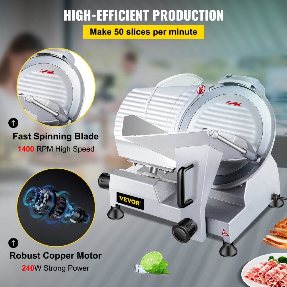 VEVOR Commercial Meat Slicer Electric Food Slicer Commercial Deli Slicer 240W Hotpot Beef Mutton Chips Cutting Machine 10 Inch Blade Heavy Duty for Meat Chopper Butcher Cutter