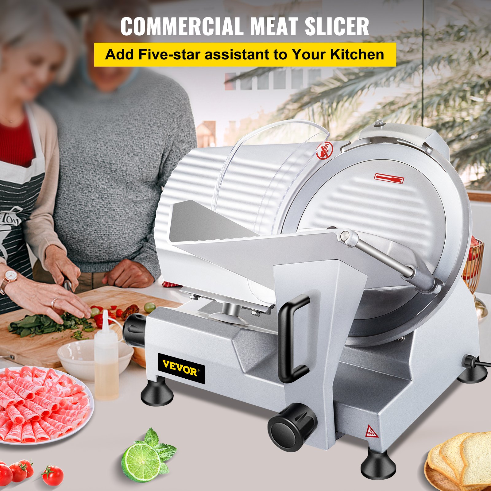 VEVOR Commercial Meat Slicer Electric Food Slicer Commercial Deli Slicer 240W Hotpot Beef Mutton Chips Cutting Machine 10 Inch Blade Heavy Duty for Meat Chopper Butcher Cutter