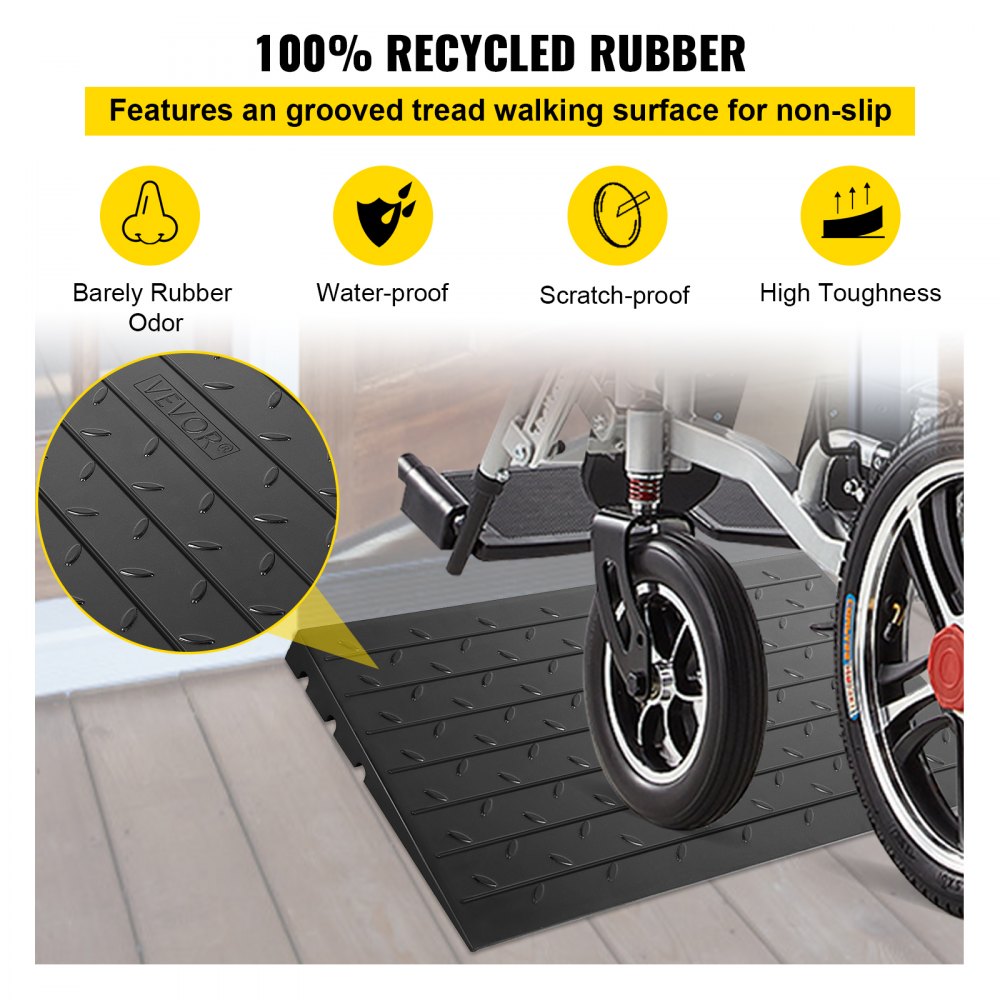 VEVOR Rubber Threshold Ramp, 6.5 cm Rise Threshold Ramp Doorway, 3 Channels Cord Cover Rubber Solid Threshold Ramp, Rubber Angled Entry Rated 1000 kg Load Capacity for Wheelchair and Scooter