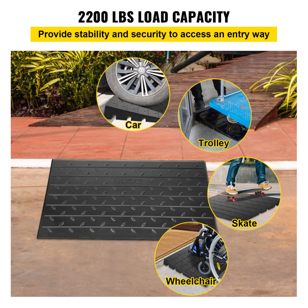 VEVOR Rubber Threshold Ramp, 2.6\" Rise Threshold Ramp Doorway, 3 Channels Cord Cover Rubber Solid Threshold Ramp, Rubber Angled Entry Rated 2202 Lbs Load Capacity for Wheelchair and Scooter