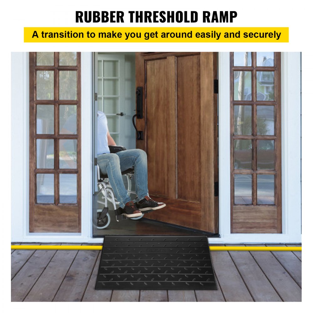 VEVOR Rubber Threshold Ramp, 2.6\" Rise Threshold Ramp Doorway, 3 Channels Cord Cover Rubber Solid Threshold Ramp, Rubber Angled Entry Rated 2202 Lbs Load Capacity for Wheelchair and Scooter