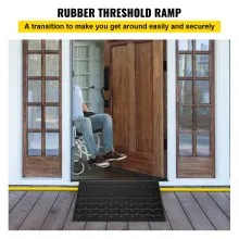 VEVOR Rubber Threshold Ramp, 2.6\" Rise Threshold Ramp Doorway, 3 Channels Cord Cover Rubber Solid Threshold Ramp, Rubber Angled Entry Rated 2202 Lbs Load Capacity for Wheelchair and Scooter