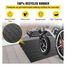 VEVOR Rubber Threshold Ramp, 2.6\" Rise Threshold Ramp Doorway, 3 Channels Cord Cover Rubber Solid Threshold Ramp, Rubber Angled Entry Rated 2202 Lbs Load Capacity for Wheelchair and Scooter