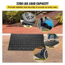 VEVOR Rubber Threshold Ramp, 2.6\" Rise Threshold Ramp Doorway, 3 Channels Cord Cover Rubber Solid Threshold Ramp, Rubber Angled Entry Rated 2202 Lbs Load Capacity for Wheelchair and Scooter
