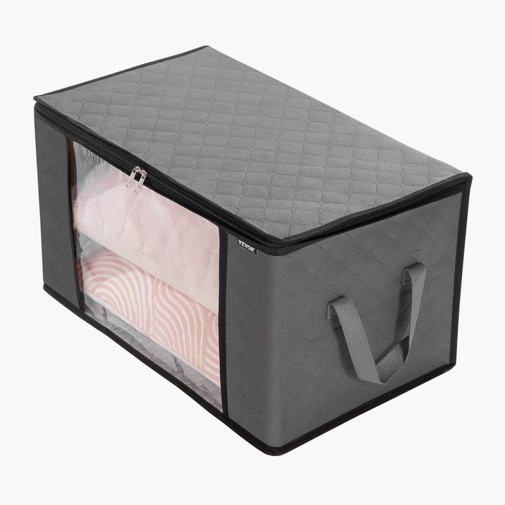 VEVOR 60L Large Storage Bags, 6 Pack Clothes Storage Bin, Foldable Closet Organizers Containers with Handle, Nov-woven Fabric Storage Bag for Clothing, Blanket, Comforter, Bed Sheet, Pillow(Grey)