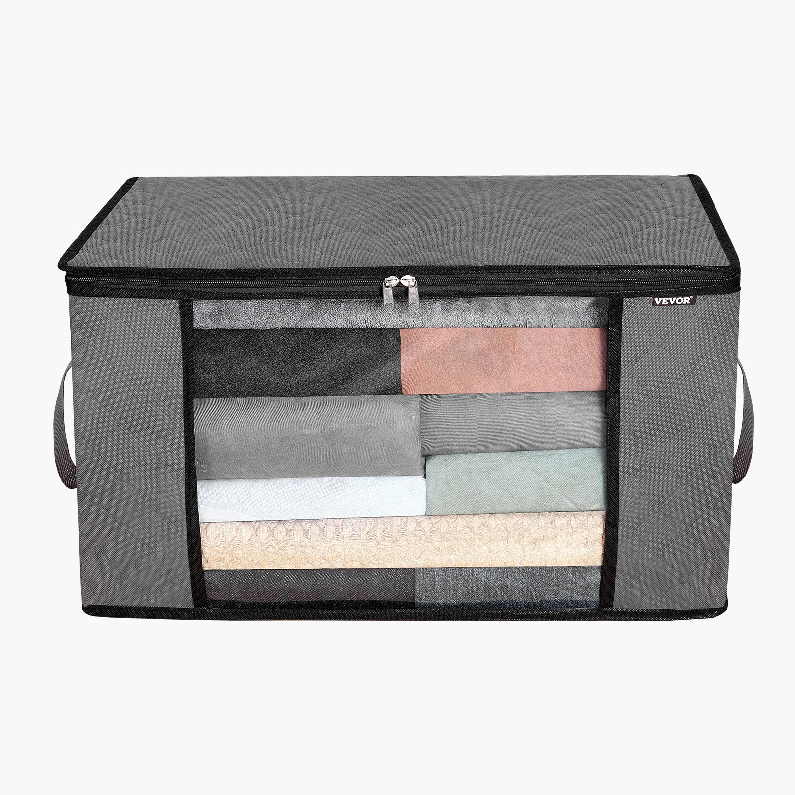VEVOR 60L Large Storage Bags, 6 Pack Clothes Storage Bin, Foldable Closet Organizers Containers with Handle, Nov-woven Fabric Storage Bag for Clothing, Blanket, Comforter, Bed Sheet, Pillow(Grey)